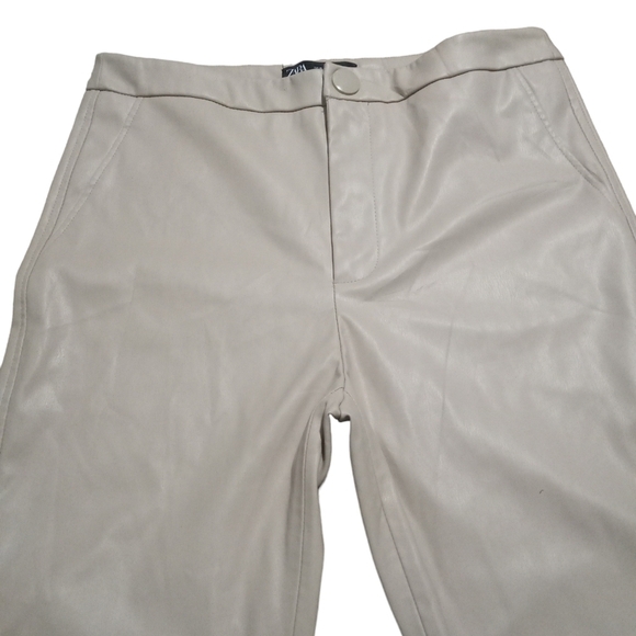 Zàra High Rise Tan Zip Ankle Faux Leather Skinny Pants Size XL - Picture 2 of 8